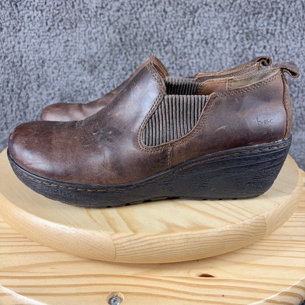 BOC Born Concept Stefana Shoe Womens 9 Leather Brown Slip On Chelsea Wedge Boot